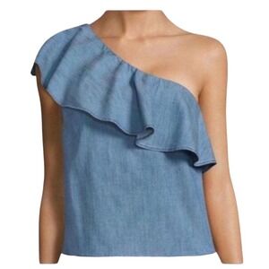 Alice + Olivia Womens Ruffled One Shoulder Sleeveless Blouse Top Blue Size XS